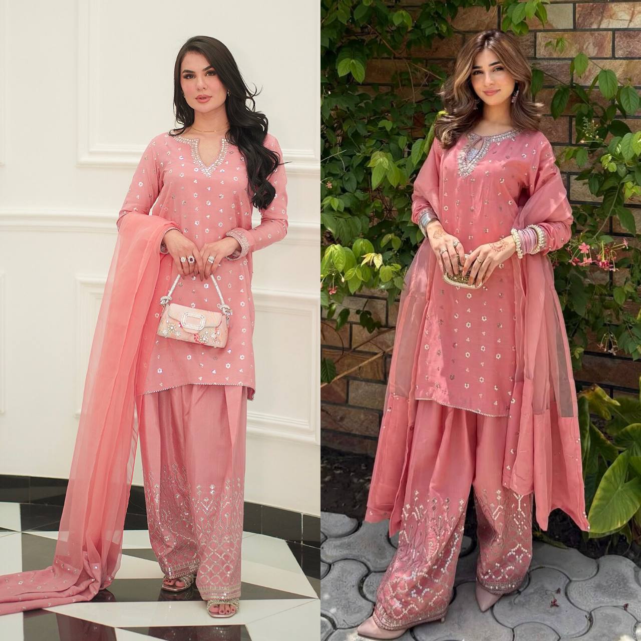 Modern Coral Silver-Trimmed Couture